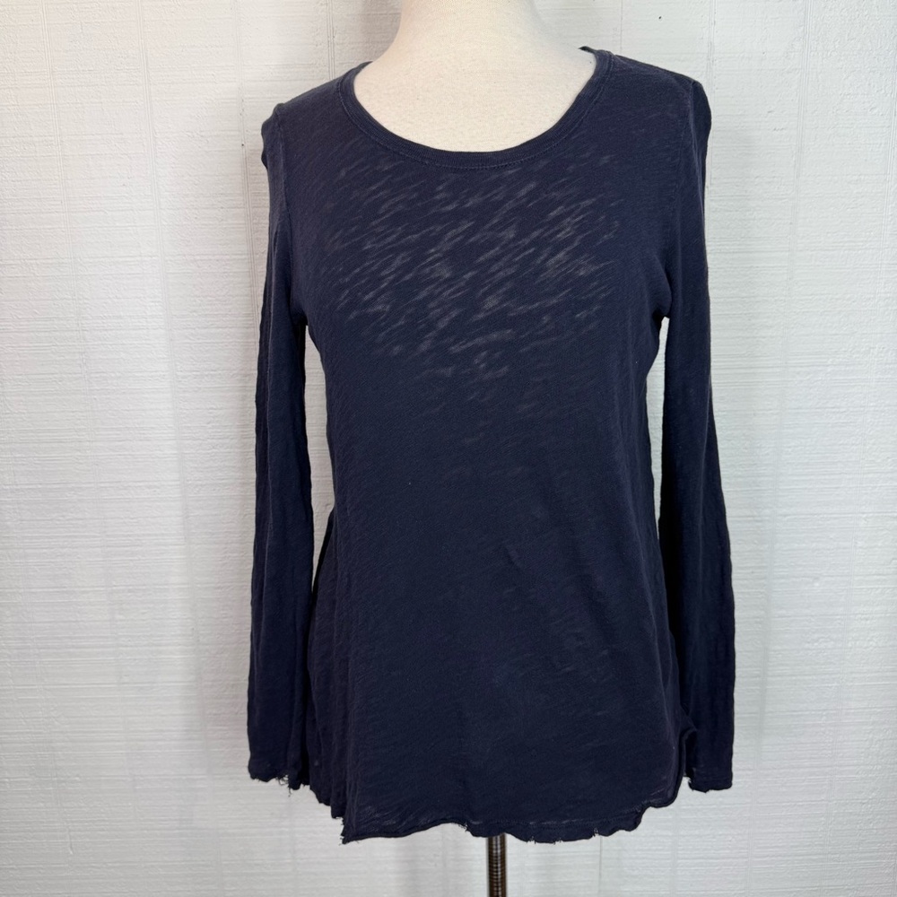 ATM Anthony Thomas Melillo Navy Blue Slub Cotton Long Sleeve Tee Size Small